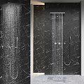 Modern Bathroom Fixture Set With Black Marble Walls Rainfall Showerhead And Handheld Sprayer