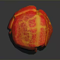Vibrant Red And Yellow Fruit Ball With Cracked Surface On Black Background