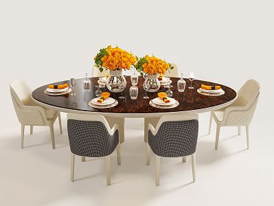 Modern Bentley Dining Table and Chair Combination Bentley Brand Furniture Dining Table and Chair Vase Tableware 3d model