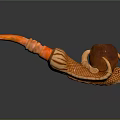 Handcrafted Wooden Smoking Pipe With Curved Stem And Carved Brown Bowl