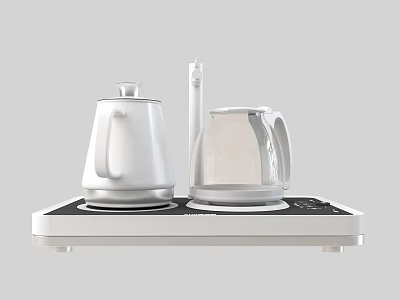 Stainless Steel Electric Kettle and Transparent Glass Teapot on Double Electric Hot Plate 3d model