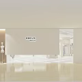 Modern Clothing Store Interior Featuring Mannequins Plant Decor Large Colorful Gradient Screen