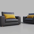 Single Seater Black Leather Sofa With Yellow Cushion Modern Design Pair 3d model