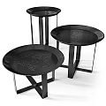 Gold Metallic Coffee Tables With Round Carved Patterns Tops And Geometric Legs