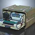 Vintage Open Portable Mechanical Device With Green Metal Case Rotary Dial And Green Buttons