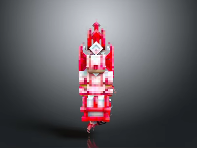 Pixelated Red and White Creature Character 3D Model Design in Digital Art Style 3d model
