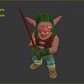 Goblin Character With Pointed Ears Brown Helmet And Red Vest Holding Sword