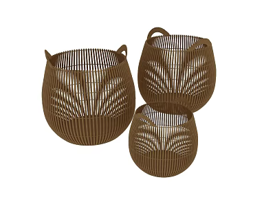 Stylish Brown Woven Baskets Set Various Sizes for Home Storage And Daily Living 3d model