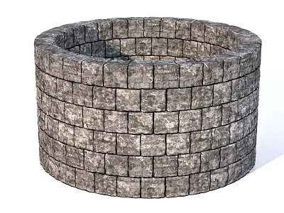 Circular Stacked Stone Brick Structure With Textured Gray Masonry Design 3d model