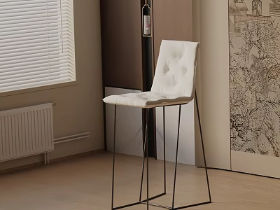 Stylish White Bar Stool With Tufted Back And Black Metal Legs In Modern Interior 3d model