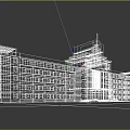 Red Brick and White School Building with Multi Storey Large Windows and Front Plaza 3d model