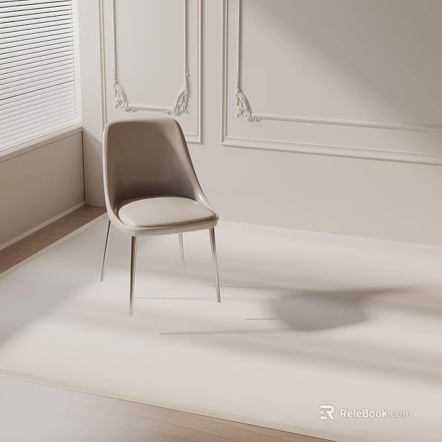 Modern Dining Chair With Upholstered Seat And Metal Legs In Minimalist White Interior And Blinds 3d model 