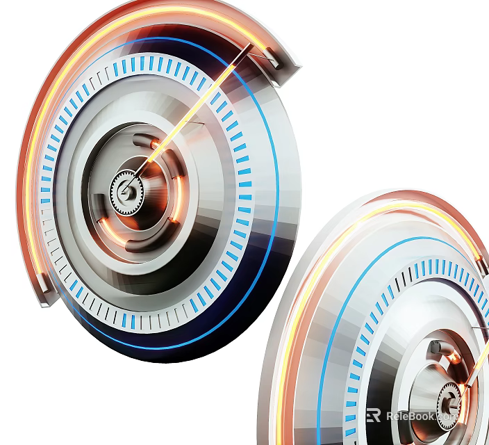 Futuristic Circular Metal Art Installation With Glowing Blue And Orange Lines 3d model 