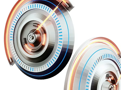 Futuristic Circular Metal Art Installation With Glowing Blue And Orange Lines 3d model