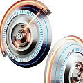 Futuristic Circular Metal Art Installation With Glowing Blue And Orange Lines