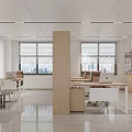 Modern Office Open Bright Interior With Desks Sofa Bookshelves Large Windows And Marble Floors