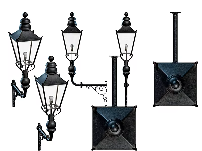 Classic Black Metal Wall Lamps With Glass Shades And Decorative Design Elements 3d model