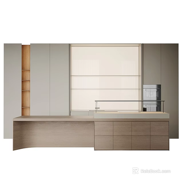 Modern Kitchen Cabinetry Design With Light Wooden Accents And Sleek Countertop 3d model 