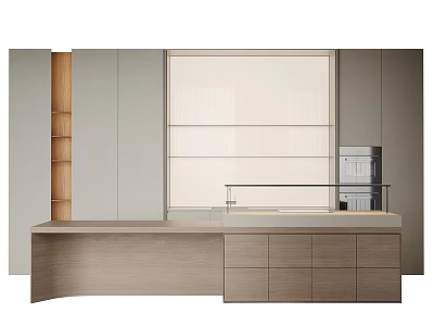 Modern Kitchen Cabinetry Design With Light Wooden Accents And Sleek Countertop 3d model