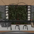 Modern Front Desk Reception Interior With Green Plant Walls Stone Counter And Striped Ceiling