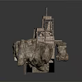 Ancient Ruins Construction Scene With Stone Rocks Scaffolding Tower And Frame