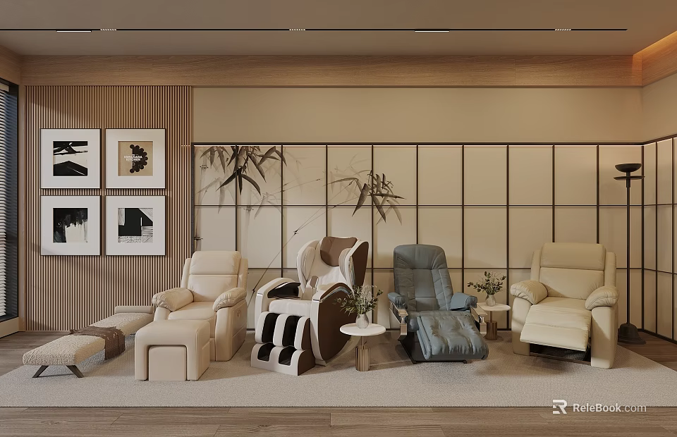 Massage Chairs In Modern Interior With Various Styles And Comfortable Design 3d model 