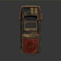 Vintage Off Road Car With Red Rusty Hood And Roof Luggage