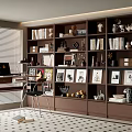 Modern Middle Ancient Study Bookcase Combination Bookcase Book Table and Chair Decoration Combination Ceramic Utensils 3d model