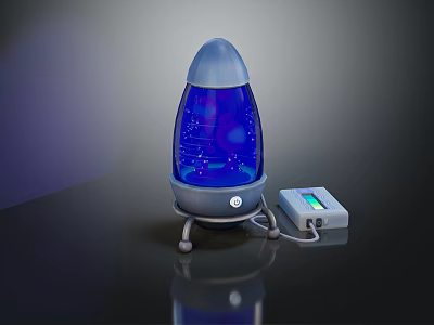 Blue Egg Shaped Decorative Lamp Featuring Starry Nebula Pattern Base Stand And Control Device 3d model