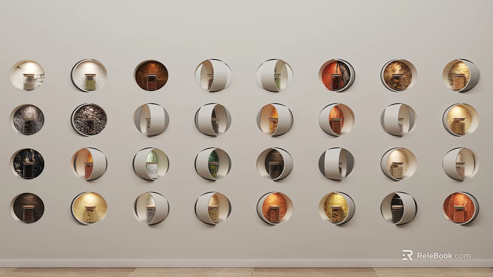 Stylish Background Wall Adorned With Multiple Round Ornaments And Diverse Patterns 3d model