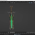 Mythical Enchanted Sword With Glowing Green Blade Horned Hilt And Intricate Gemstone Inlays