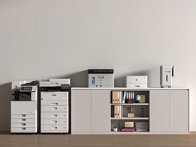 Functional Modern Office Space With Various Office Appliances And Storage Cabinets 3d model