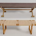 Two Styles Wooden Frame Footstool Featuring Brown Cushion And Woven Surface