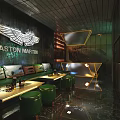 Aston Martin KTV Interior With Modern Decor Green Stools Tables Screens Wall Logo Lighting Effects