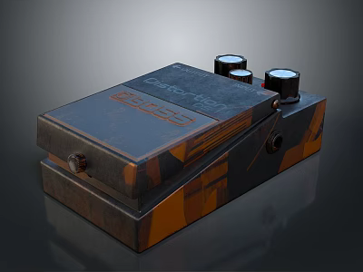 Vintage Effects Pedal With Camouflage Pattern Dark Brown And Orange Three Control Knobs 3d model