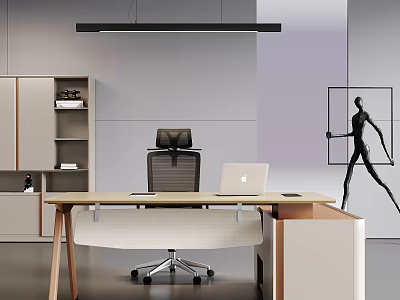 Modern Office Desk With Ergonomic Chair Laptop And Storage Cabinet Interior 3d model
