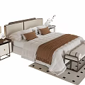 Modern Double Bed With Upholstered Headboard Nightstand Table Lamp And Bench 3d model