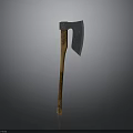 Metal Head Axe With Wooden Handle In Vertical Position On Gray Background