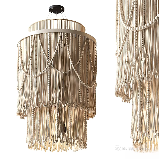 Natural Woven Chandeliers With Tassels And Beads For Bohemian Interior Design 3d model 