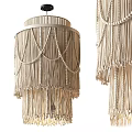 Natural Woven Chandeliers With Tassels And Beads For Bohemian Interior Design
