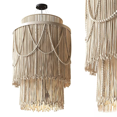 Natural Woven Chandeliers With Tassels And Beads For Bohemian Interior Design 3d model
