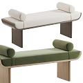 Modern Upholstered Bench With Wooden Legs Beige And Gray Cylindrical Armrests Design