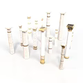 Collection Of Classical Architectural Columns In Various Styles With White And Golden Accents