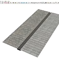 Gray Brick Paved Municipal Road With Central Drainage Grille And Smooth Surface 3d model