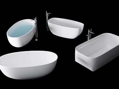 White Modern Bathtubs In Different Contemporary Shapes With Chrome Faucets Design Styles 3d model