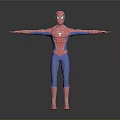 Man in SpiderMan Costume with Arms Outstretched Standing Against Gray Background
