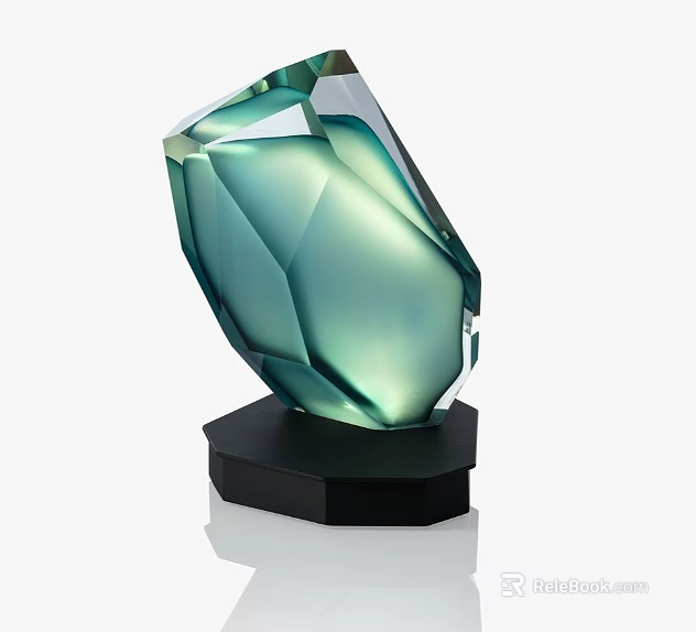 Decorative Modern Green Transparent Geometric Faceted Table Lamp With Black Base 3d model 