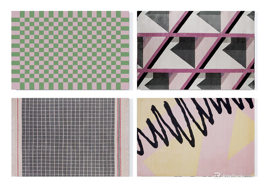 Stylish Square Rugs With Checkerboard Triangle Grid And Abstract Line Patterns 3d model