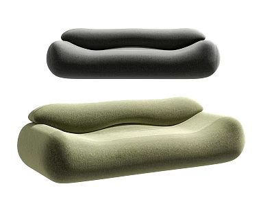 Modern Multi Seater Sofa in Dark Gray and Light Green Fabric with Rounded Design 3d model