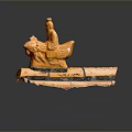 Orange Ancient Sculpture With Seated Figure Riding Lion On Tile Base